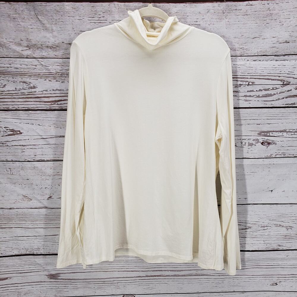 Garnet Hill Ivory Knit Turtle Neck Organic Pima Cotton Blend Sweater XL